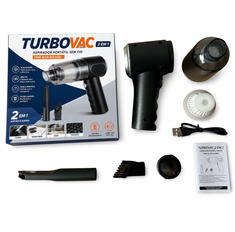 TurboVac 4 em 1 — Aspirador Portátil Sem Fio com Alta Sucção