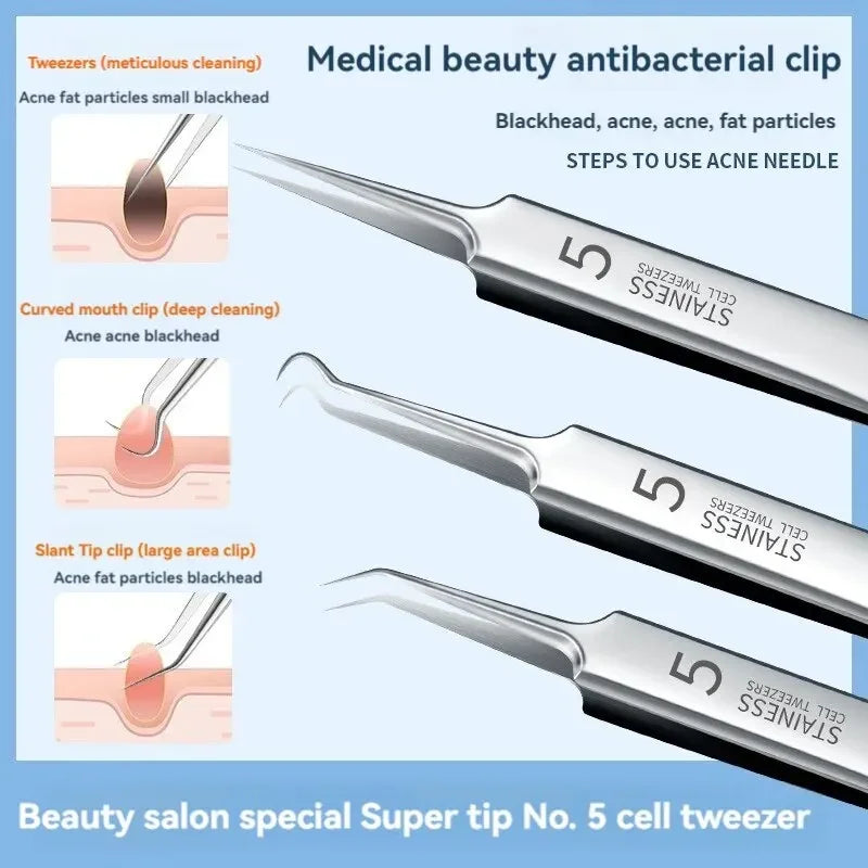 7pcs Splinter Acne Clip Blackhead Clip Pimple Stainless SteelCell Tweezer Pin Beauty Salon Acne Removal Acne Needle Tools